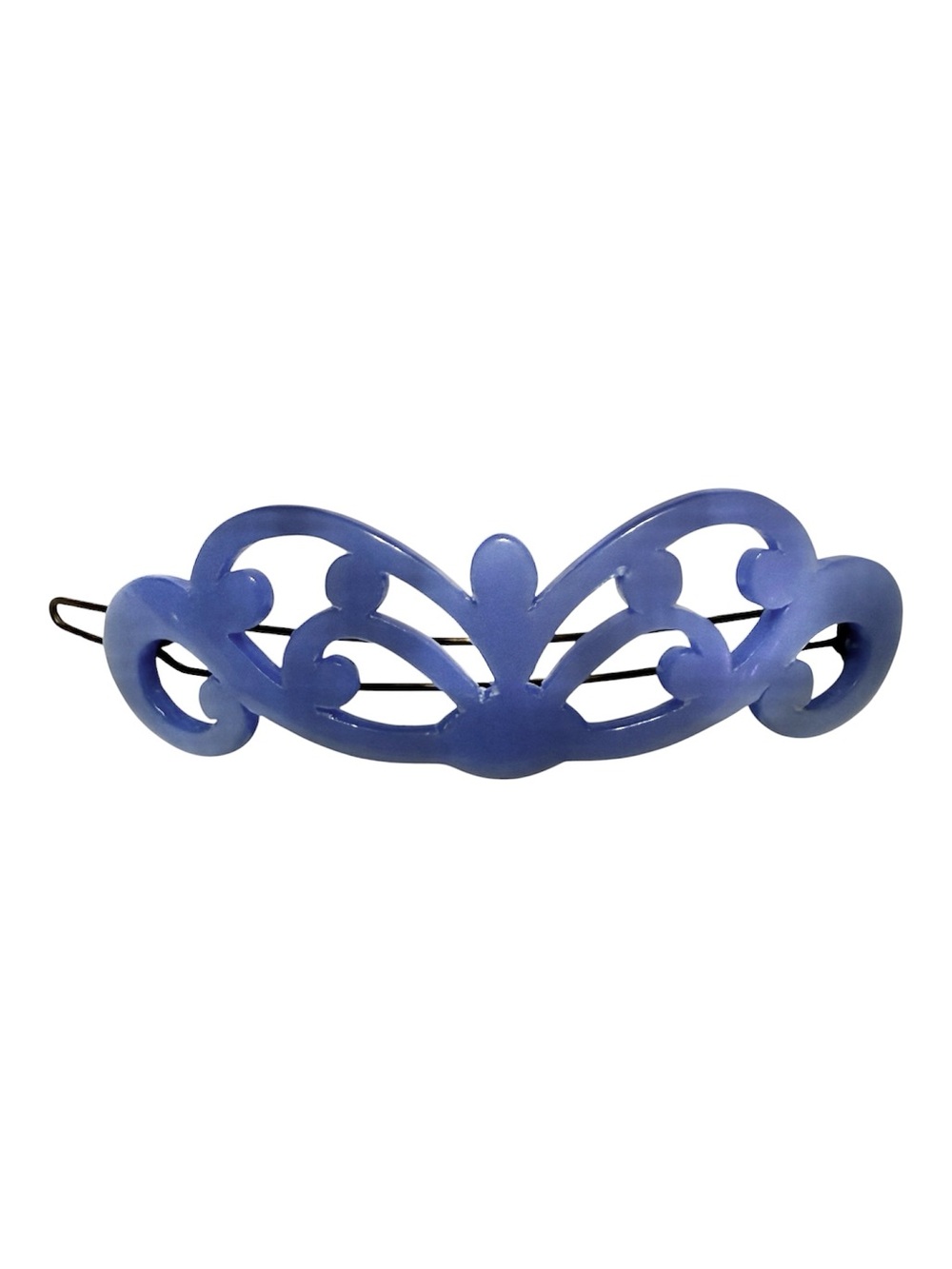 Vintage 1970’s French Barrette with Cutouts in a Pearlescent Blue, 3”